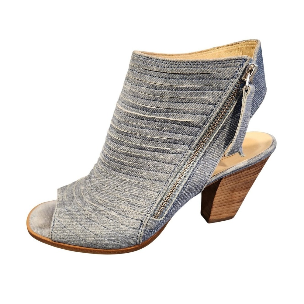 Paul Green Shoes Womens Size 8 Blue Leather Denim Mule Peep Toe Block Heel 1055